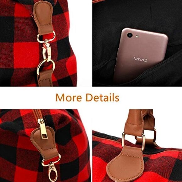 RED AND WHITE !! - BUFFALO PLAID WEEKEND BAG - Picture 6 of 6